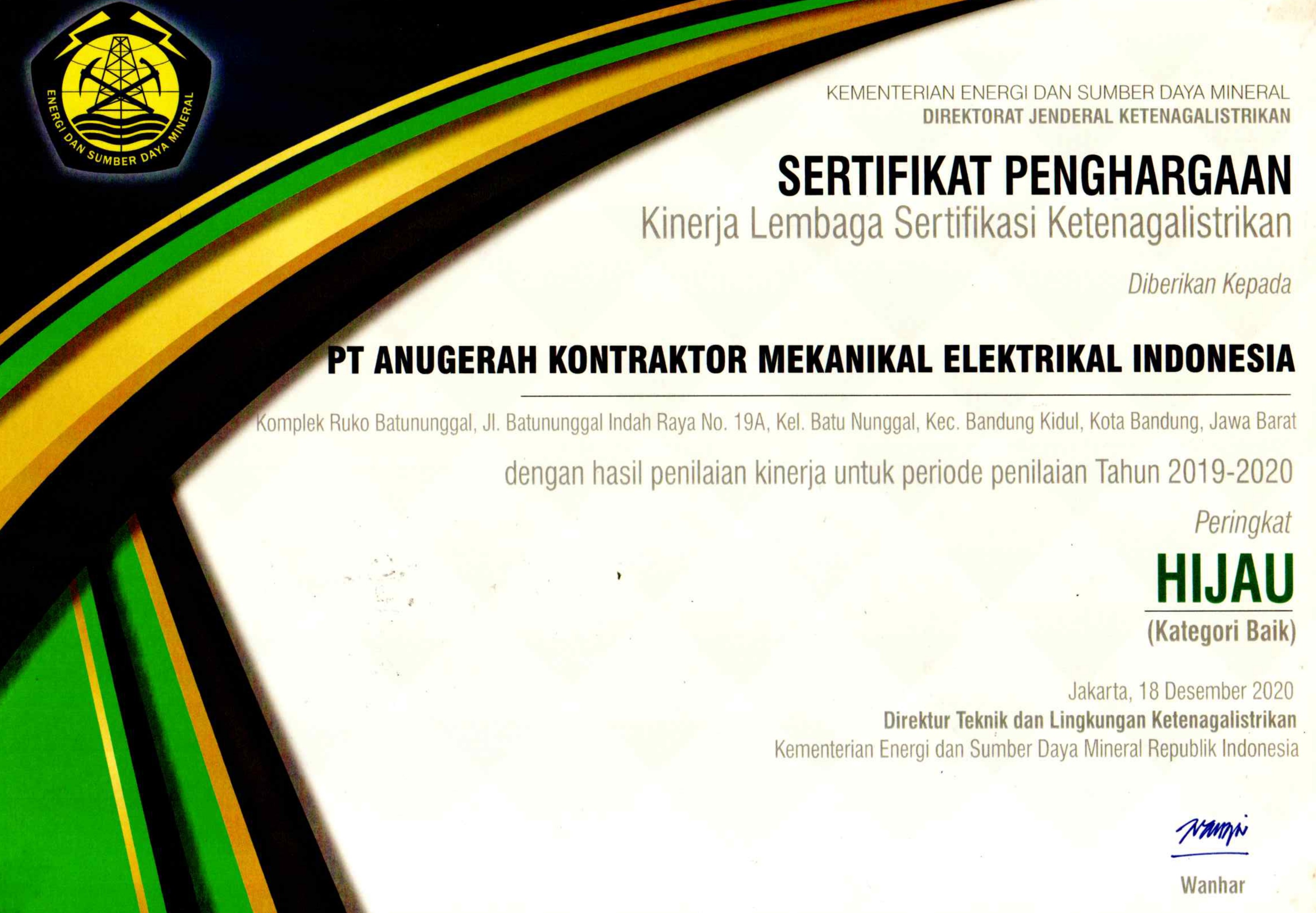 Piagam Penghargaan Tahun 2020