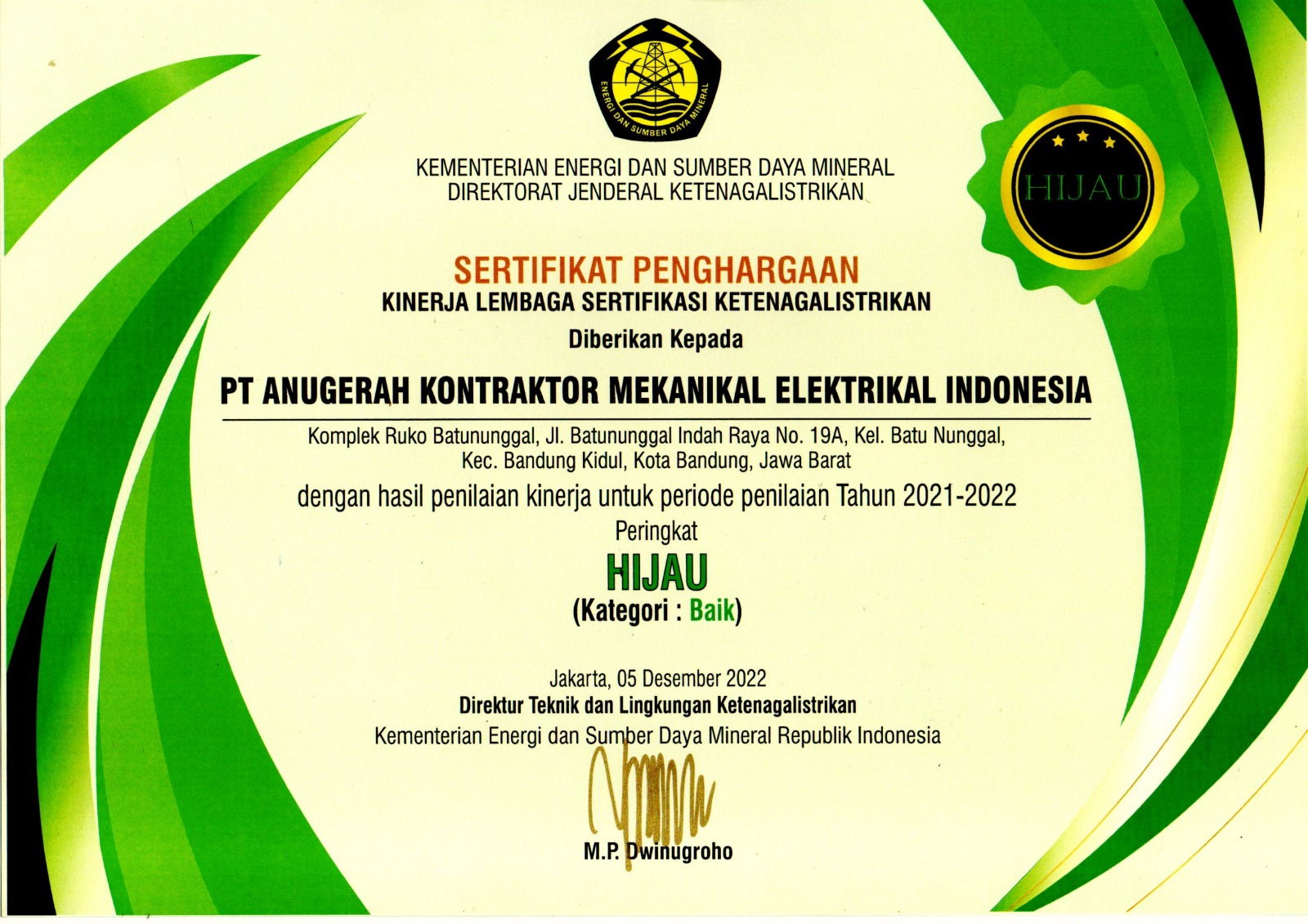 Piagam Penghargaan Tahun 2022